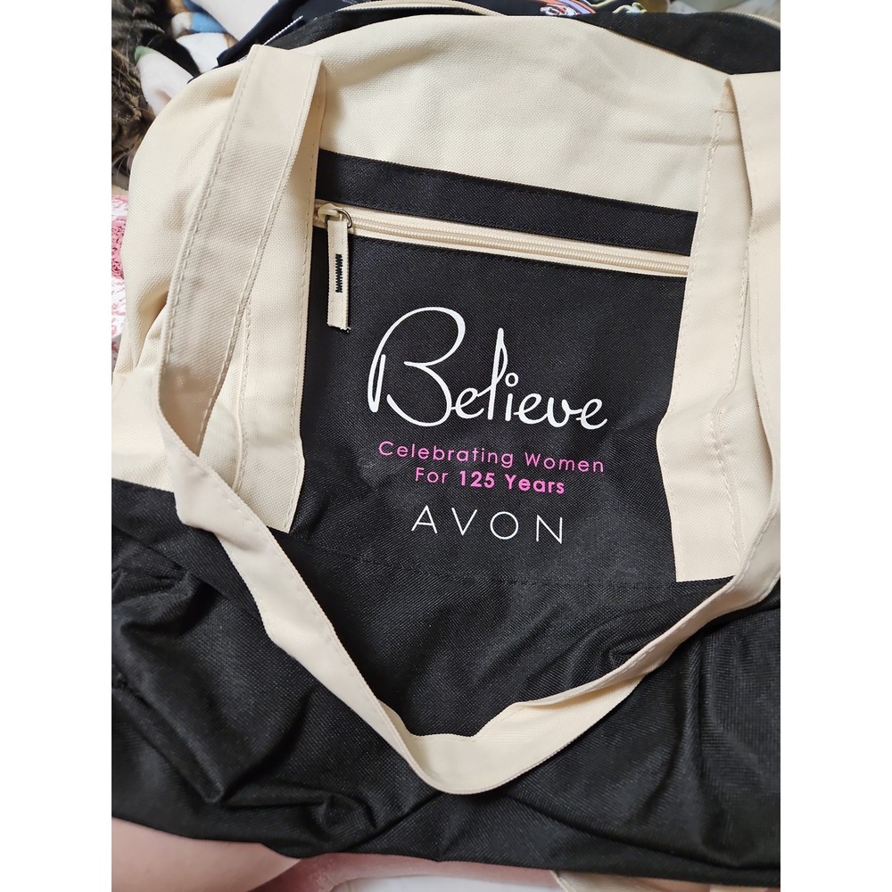 Avon Believe Bag Black Cream Celebrating Women 125 Yrs Anniversary Canvas 0404